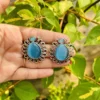 Sky Serenity Designer Monalisa Stone Studded Earrings in Sky Blue - Image 2