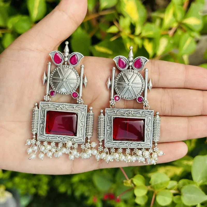 Red Color Silver Replica Designer Earrings - Image 2