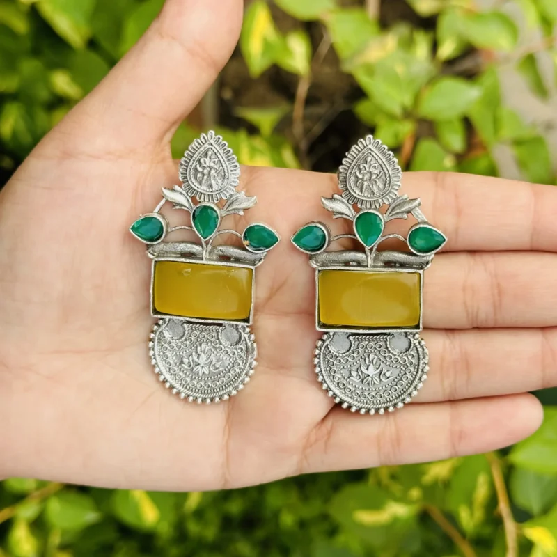 Yellow Monalisa Stone Designer Earrings - Image 2