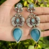 Teal Temptation: Monalisa Stone Designer Earrings - Image 2
