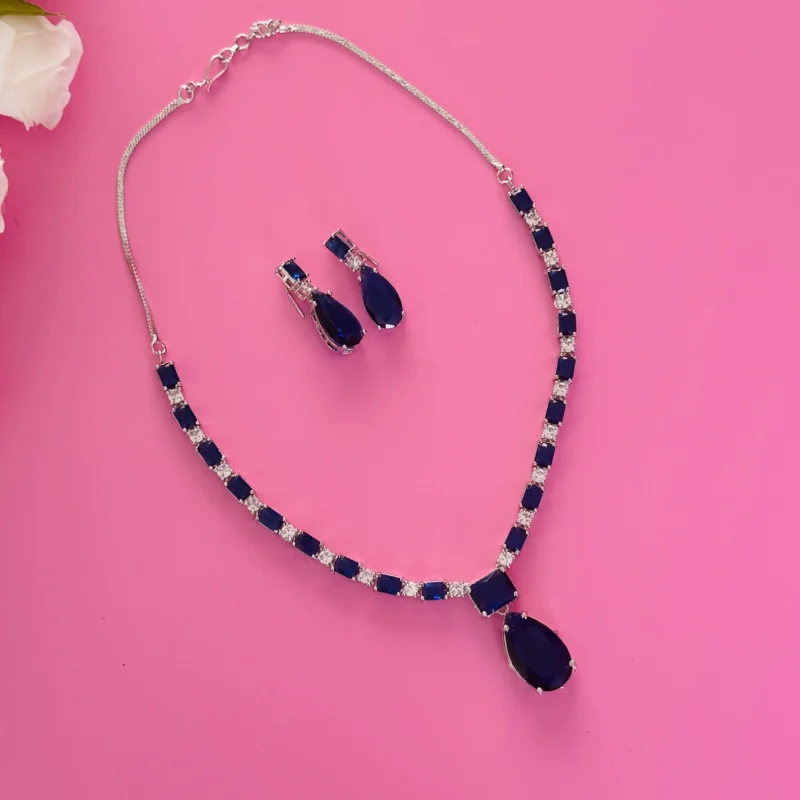 Sapphire Radiance: Premium Blue American Diamond Necklace